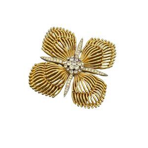 Crown Trifari Maltese Cross Brooch Gold Tone Rhinestone Hard To Find Design